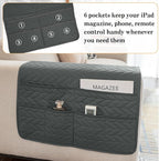 Sofa Armrest Organizer Arm Chair Caddy for Recliner, Remote Control Holder for Recliner, Non-Slip Armchair Caddy with 6 Pockets Storage for Magazine, Tablet, Phone, Dark Grey