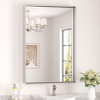 Keonjinn 24 x 36 In Brushed Nickel Bathroom Mirror, Rectangular Metal Framed Wall Vanity Mirror for Over Sink Square Corner Aluminum Alloy Modern Farmhouse Rectangle Silver Mirror(Horizontal/Vertical)