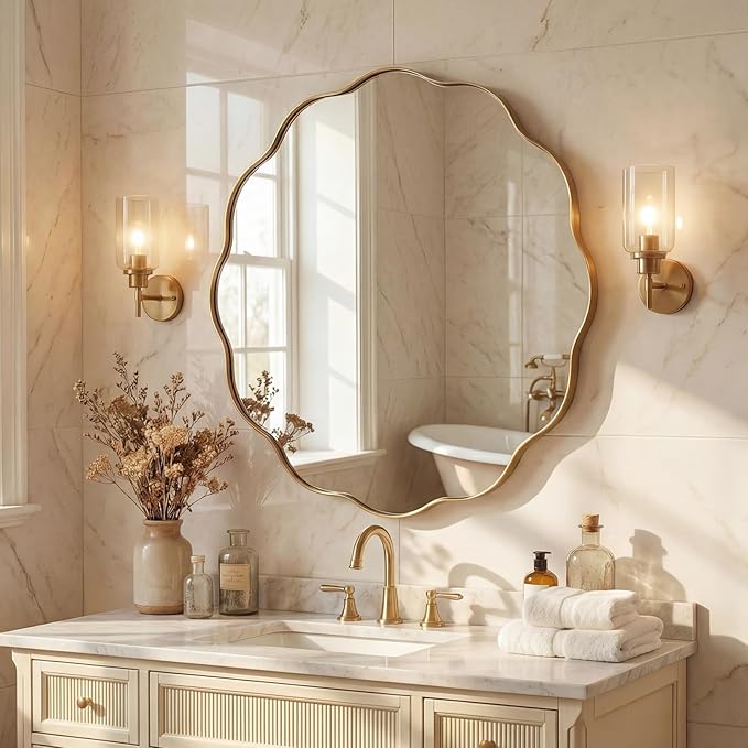ANDY STAR Brushed Gold Round Wall Mirror 36 Inch, Brass Round Bathroom Mirrors for Over Sink, Anti-Rust Brass Circle Frame for Bathroom, Entryway