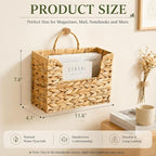 ZAVOOS Woven Hanging Magazine Holder, Water Hyacinth Storage Basket with Handle for Files, Books, Letters, Natural Wall Mounted Mail Organizer Rack for Office, Home, Farmhouse Decor