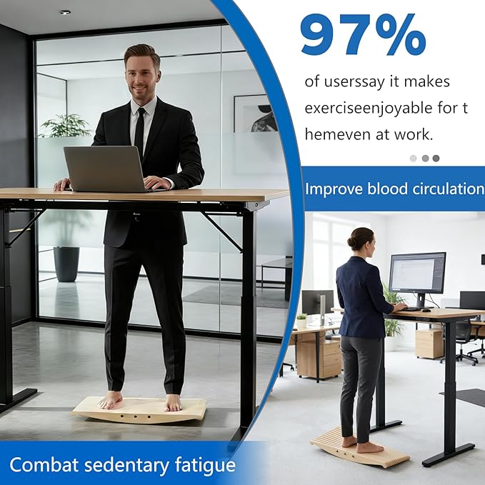 Wood Balance Board for Standing Desk - 360° Wobble Board for Anti-Fatigue & Core Strength Training - Anti-Slip Rocker for Surf, Skate & Ski Simulation, Supports 330lbs