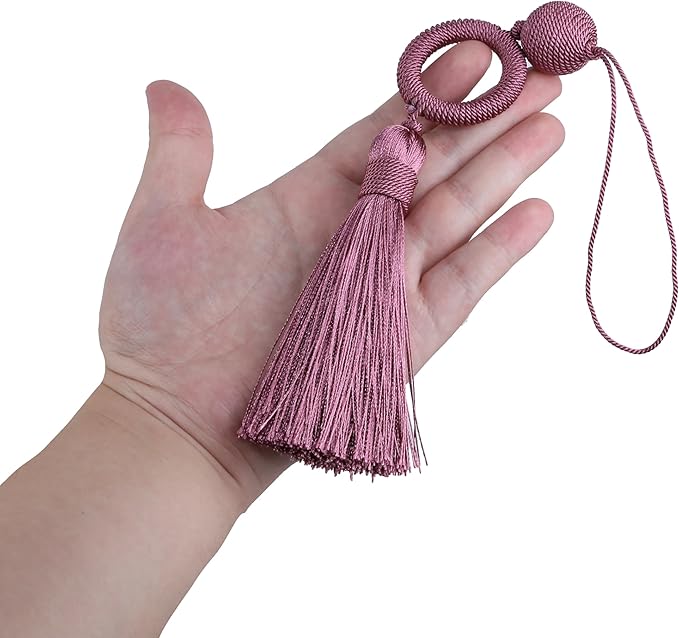 2 Pack12 Inch Door Tassel with 4 Inch Cord Loop, Handmade Key Tassel with Wooden Ring, DIY Accessories for Home Decoration (Pink)
