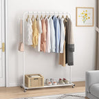 Sywhitta Clothing Rack on Wheels with Mesh Storage Shelf & Sturdy Metal Frame, Rolling Garment Rack for Hanging Clothes, Coats, Skirts, 39.76" L x 16" W x 64.56" H,White