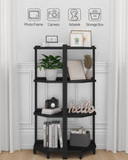 Hzuaneri Corner Shelf Stand, Corner Bookshelf, Storage Standing Shelf Unit with Metal Frame, Plant Stand, Bookcase for Living Room, Home Office, Bedroom, 4-Tier Black CS05806B