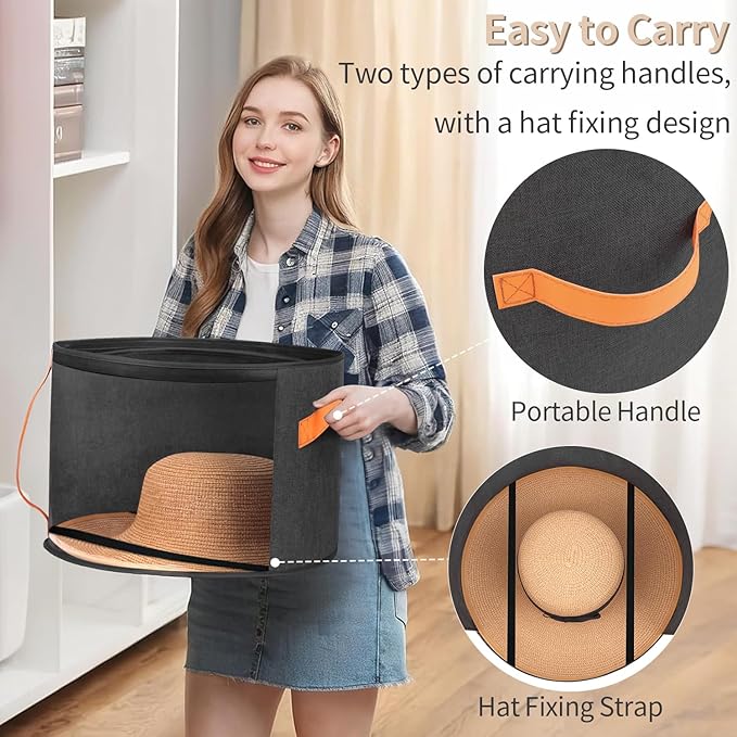 Oversized Clear Hat Storage Box for Women, Cowboy Hat Organizer for Closet, Wide Brims Hat Case with Carrying Handles, Hat Bag (Black)
