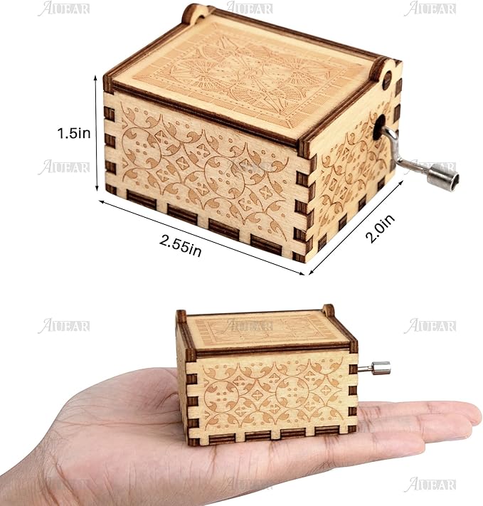 AUEAR, Over The Rainbow Wooden Music Box Hand Crank Laser Engraved Vintage Musical Small Unique Gift for Birthday Wedding Christmas Valentines Day (Style D)