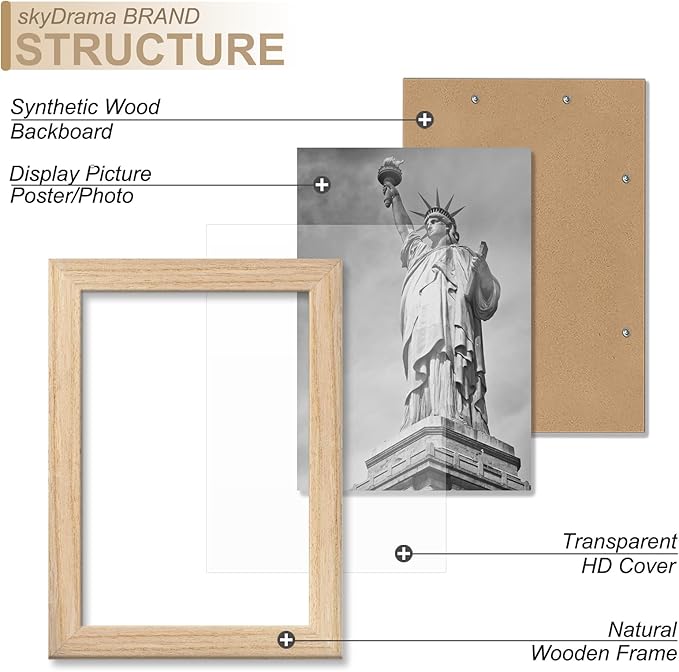 Natural Solid Wood 4x6 Picture Frame, Display 4 x 6 Inch Picture Poster Photo, Vertical & Horizontal Wall Hanging - 2 Pack/Natural/4"x6"