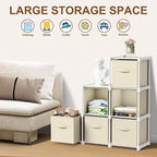 6 Cube Storage Organizer with Shelf Back to School Boxes 11 Inch Toy Storage Bins Closet Organizers Drawers Fabric Dresser for Playroom Books Bedroom Dorm Kitchen (Creamy White)