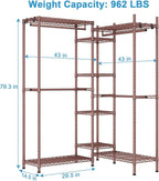 Ulif E4 Clothes Rack, Heavy-Duty Garment Rack, Metal Freestanding Clothing Organization Storage System Can Be L-Shaped with Shelves and Hangers, Max Load 962lbs, 71.6" W x 14.5" D x 79.3" H, Bronze