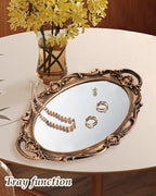 XPXKJ Vintage Gold Mirror Tray Vanity Tray for Dresser Perfume Storage Decorative Mirrored Glass Tray Coquette Room Decor, Bedroom, Bathroom Oval Antique Serving Makeup Organizer