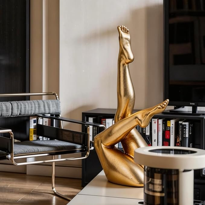 Golden Legs Sculpture - Elegant Resin Statues for Aesthetic Shelf Decor, Office Desktop & Cabinets | 4.13" D x 2.16" W x 8.46" H, Bowed Legs