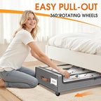 Under Bed Storage with Wheels 3Pack Underbed Storage with Clear Window&Label Under Bed Drawers Large Capacity Rolling Under Bed Storage for Clothes,Shoes, Blankets (Light Grey)