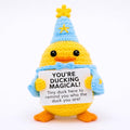Handcrafted Crochet Witch Doll, Small 2.5x1.5x4 Inch Decorative Plush Figure, Yarn Material, Magical Theme, Inspirational Signs, for Ages 13+ (Duck Wizard)