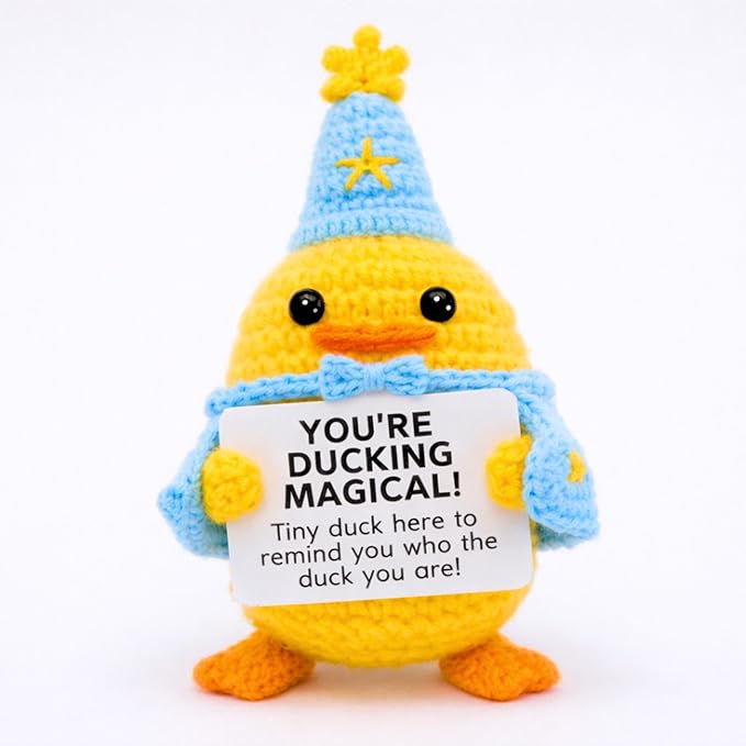 Handcrafted Crochet Witch Doll, Small 2.5x1.5x4 Inch Decorative Plush Figure, Yarn Material, Magical Theme, Inspirational Signs, for Ages 13+ (Duck Wizard)