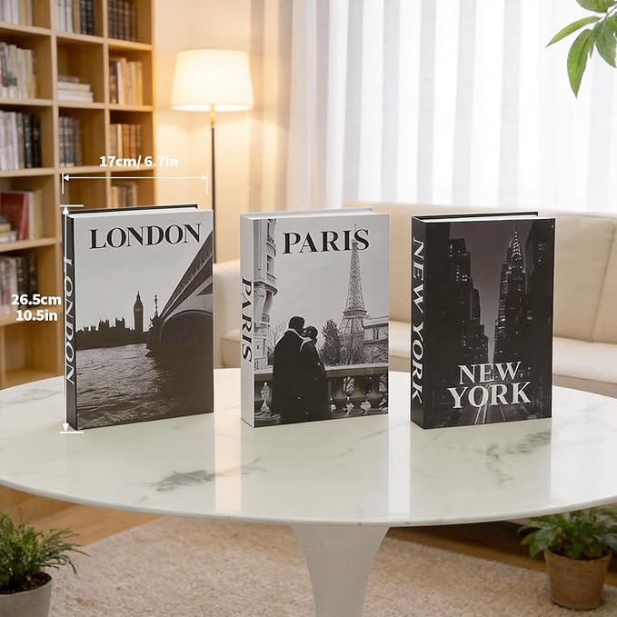 3 PCS Faux Decorative Books for Home Decor-Coffee Table Books Decor-Aesthetic Fake/Faux Books for Decoration,libros Decoration for Coffee Table, Shelf Accessories (3-Paris London Newyork kiss)