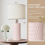 Reaketon 20.5" Modern Ceramic Table Lamps for Bedroom Set of 2, Bedside Lamps for Night Stands with Beige Lampshade, Farmhouse Table Lamp for Living Room Office Dorm, Pink