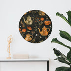 Wall Picture, with Plants and Teapot Printed Circular Iron Hanging Picture,Wall Art Decor,Home for Bedroom Living Room Bathroom Decor,Iron Painting 11.8X11.8 in
