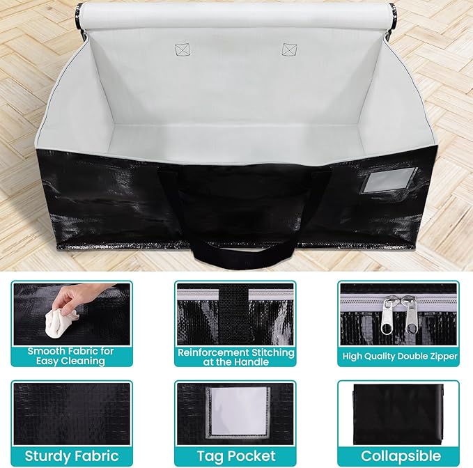 Extra Large Moving Boxes-Moving Bags with Zipper, Carrying Handles and Tag Pocket-Moving Supplies for Space Saving-Totes for Storage - for moving, Storage, Camping and Travel 125L-4 Pack