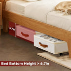 Under Bed Storage with Wheels Set of 2, Underbed Storage Container with Clear Lid Cover, 6.7 Inches Height Rolling Under Bed Drawer Storage Basket Bin Shoe Organizer for Cloth Sheet Sweater