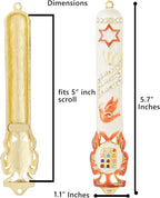 Matashi Hand Painted White Enamel Mezuzah Case Embellished with Star of David, Peace Dove, and Priestly Hoshen Breastplate with Crystals - Jewish Home Door Decor, Housewarming Judaica Gift