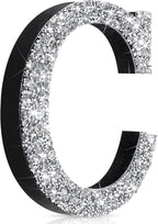 Qunclay 8'' Silver Crystal Diamond Bling Letters Crushed Diamond Decoration Wooden Glitter Letter with Screw and Hooks Rhinestone Gift for Wedding Y2k Mcbling Bedroom Wall Decor (Letter C)