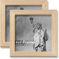 Natural Solid Wood 4x4 Picture Frame, Display 4 x 4 Inch Picture Poster Photo, Vertical & Horizontal Wall Hanging - 2 Pack/Natural/4"x4"