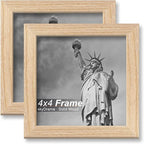Natural Solid Wood 4x4 Picture Frame, Display 4 x 4 Inch Picture Poster Photo, Vertical & Horizontal Wall Hanging - 2 Pack/Natural/4"x4"