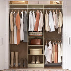 Cyclysio 4FT Small Closet System, 80"H Closet Organizer System with 4 Closets Rods & 3 Shelves, 48" Closets Organizers and Storage for Small Bedrooms, Laundry Rooms, Cloakrooms, White Oak
