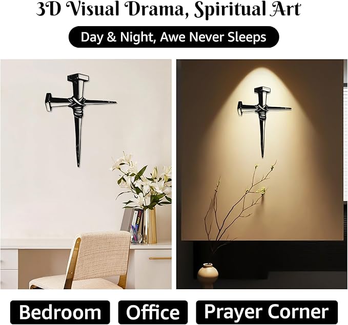 WAKOSAN Black Metal Cross Wall Decor - Two Nails Crosses Design, Hollow Out Artistic Hanging Ornament for Home Church Decoration（12.6"x16.5"） (Nails Cross)