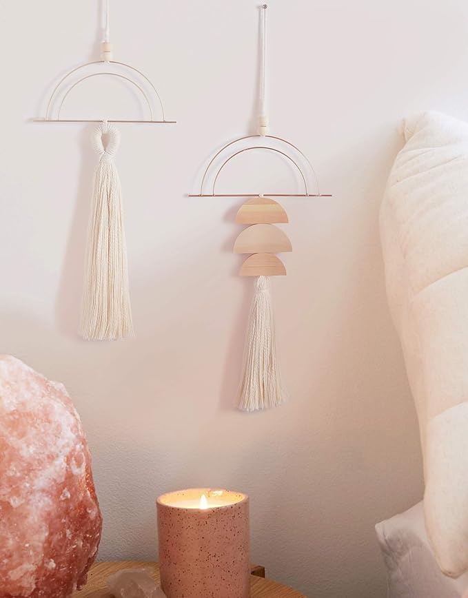IOWER Boho Wall Decor Macrame Wall Hanging Bohemian Bedroom Wall Art Bathroom Decor Kitchen Tassel Home Wall Aesthetic Christmas Gifts 2 Pcs