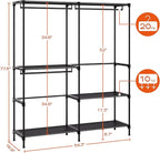 Clothes Rack, Portable Closet, 54.3 Inch Large Capacity Wardrobe Closet, Clothes Storage Organizer with Shelves and 3 Hanging Rods, Easy to Assembly, Black PCT022B01