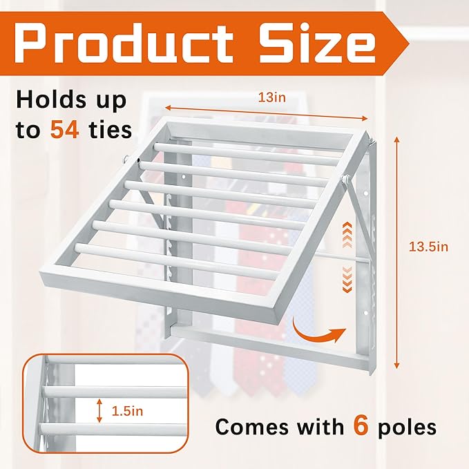 Tie Organizer for Men, Tie Organizer up to 54 Ties, Metal Tie Racks for Men Closet, Tie Holders for Closet, Tie Rack Wall Mounted, Suitable for Ties, Scarves and Belts Organization (White)