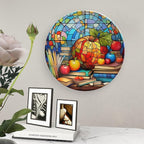 Decorative Plates for Home Decor, Back to School Stained Glass Painting Decor Tray for Table Display, Ceramic Dinner Plate W/ Stand, Living Dining Room Decor, Gifts for Teacher Or Student, 8 Inch