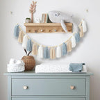 DCJHFJ Boho Blue Tassel Garland Wall Hanging with Wood Beads for Baby Shower Kids Room Bedroom Nursey Back to School Decorations