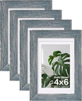 Egofine 4x6 Picture Frames Set of 4, Made of Solid Wood Covered by Plexiglass 3x4.5 and 3.5x5 with Mat or 4x6 without Mat, for Table Top Display and Wall Mounting Photo Frame, Rustic Blue