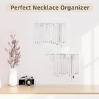 Acrylic Necklace Holder 4 Pack Wall Mounted Necklace Organizer Hanging Jewelry Organizer with 17 Hooks for Necklaces, Bracelets, Rings and Bangles Display (14.17 inch)
