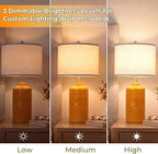 JUNNAI 25" Modern Orange Ceramic Table Lamp for Living Room Nightstand 3-Way Dimmable Farmhouse Lamp for Bedroom Bedside Entryway Tabletop Office with White Slub Fabric Lampshade (Bulb Included)