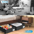 Under Bed Storage with Wheels & Lid, 2PCS Underbed Storage Container, 29.5 x 15.7 x 8.7 in Tall, Blankets Clothes Comforters Shoe Storage Bag Drawers, Rolling Zippered Organizer Bin -Black