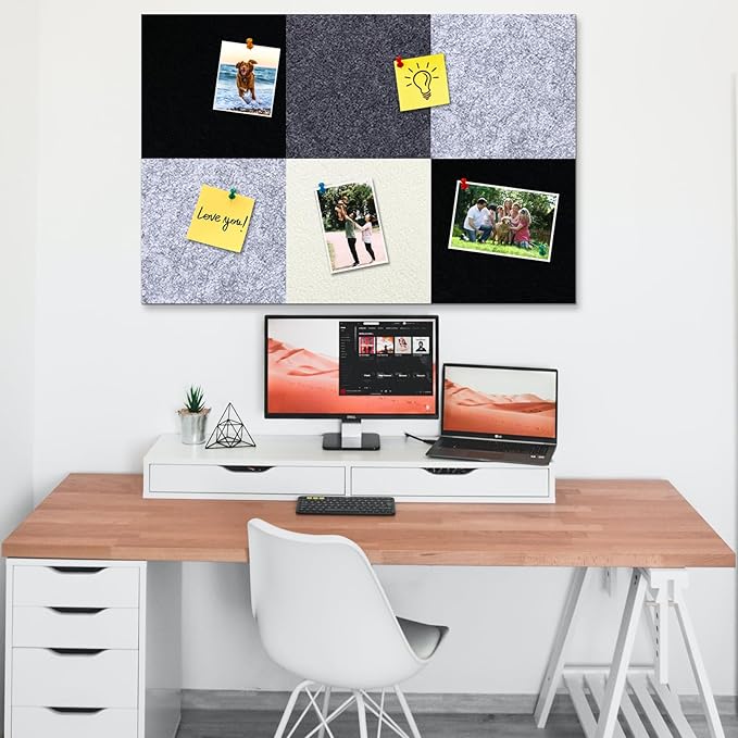 Square Felt Cork Bulletin Board Tiles, Self Adhesive DIY Felt Pin Board for Wall 30" x 20" with 35 Pushpins for Office School Home Wall Decor Stickers Memos Photos Display (Gradual Grey)