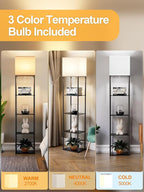 Large Floor Lamp with Shelves, 5-Tier Tall Floor lamp with for Living Room, Shelf Floor Lamp with 3 CCT LED Bulb, Corner Display Standing Column Lamp, Etagere Organizer Tower Nightstand for Bedroom