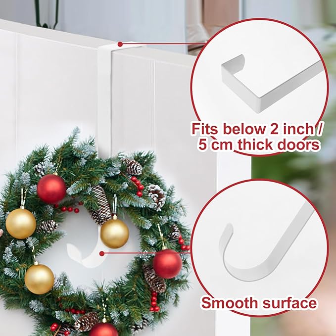 12 in Wreath Hanger for Front Door 2 Pack White Wreath Hangers Over The Door Wreaths Hanger Hook Christmas Wreaths Hook Decorative Halloween Easter Hangers Sturdy Home Hanging Wide