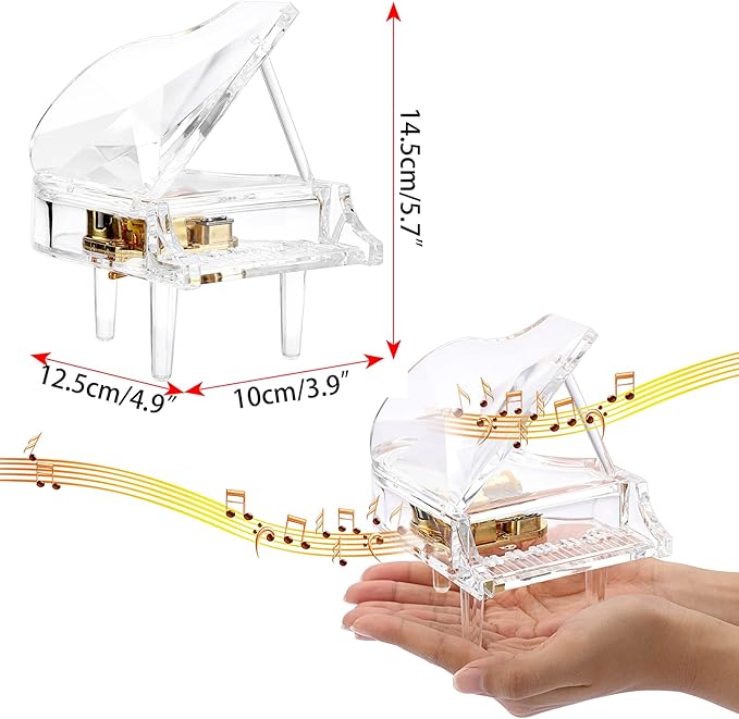 ELLDOO Piano Music Box, Mechanical Clockwork Decorative Piano Musical Box,Transparent Acrylic Piano Ornament Romantic Gift for Girl Women (Tune: You are My Sunshine)