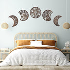 Jetec 5 Pcs Moon Phase Wall Art Decor Wall Pediments Hanging Wooden Phase Spiritual Bedroom Nordic Boho Lunar Aesthetic Art for Living Room Dorm Apartment Ornament(Dark Brown,15.75 Inch,Botanical)