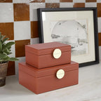 HofferRuffer Faux Leather Jewelry Boxes, Decorative Boxes Storage Accessory Organizer with Gold Hardware Decor, Classic Vegan Leather Set of 2 Pieces (Brown)
