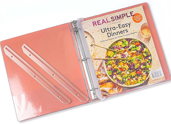 40Pcs 3 Hole Punched Magazine Holders, Magazine Organizer, 3 Ring Binder Insert Strips, Translucent White
