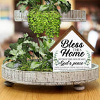 Housewarming Gifts, Christian Home Decor, Gifts for New Home Owner, Bless this Home House Shaped Wooden Block Sign Living Room Decor for Desk Table Shelf