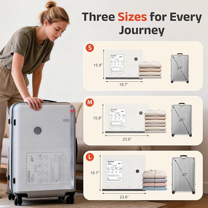 IDEATECH 12 Pack Travel Vacuum Storage Bags with USB Pump,Carry-On Size Compression Packing Bags, Space Saver Reusable Vacuum Seal Bags for Clothing,Luggage & Home Storage, Short Trips Pack-4S+4M+4L