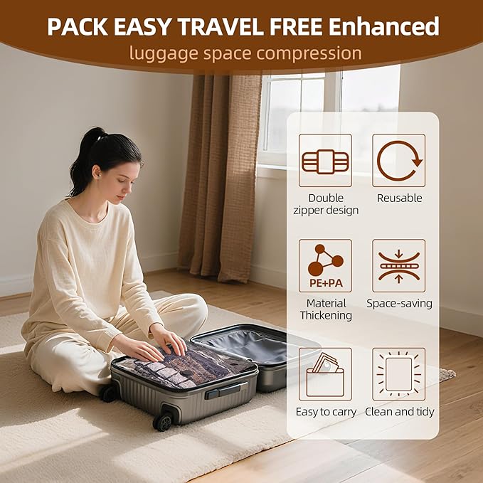 18 Pack Travel Vacuum Bags for Clothing,Compression Seal Packing Cubes for Suitcase Backpack,Vacuum Seal Bags for Clothing,Carry-on Size Space Saver Storage Bags 80% for Travel & Home（No pump）