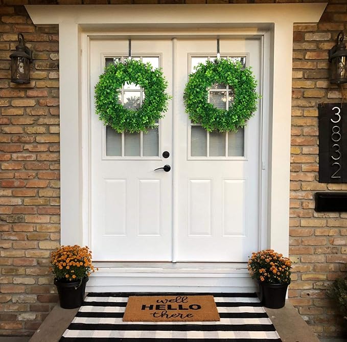 U'Artlines 17inch Front Door Wreaths Artificial Spring Summer Greenery Hanging Garland for Home Wedding Wall Window Decoration (17'inch Boxwood,1)