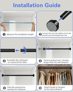 2 Pack No Drilling Closet Rods for Hanging Clothes, Non Slip Tension Rod with Heavy Duty Clothes Hanging Rod, 17-69 Inches Adjustable Spring Closet Rod for Closet Wardrobe Bathroom RV, Black